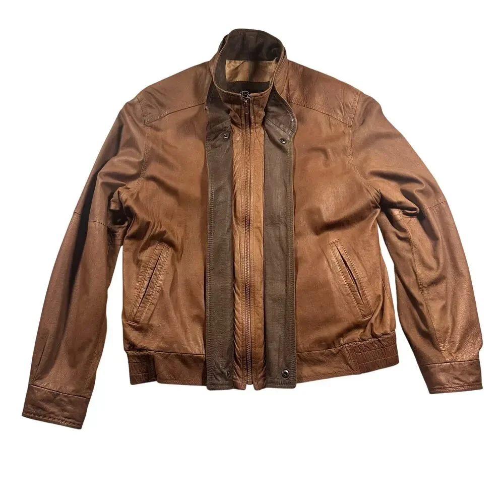 Remy Vintage Brown Leather Flight Bomber Jacket Made in USA Size 42 / Large